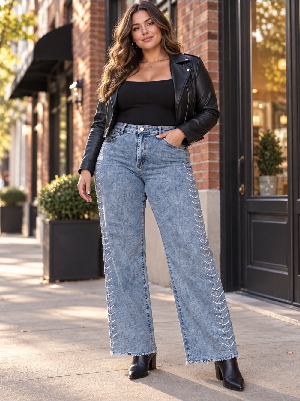 Celebrity Ace 90s Straight Jeans 18 Rhinestone High Rise Raw Hem NWT